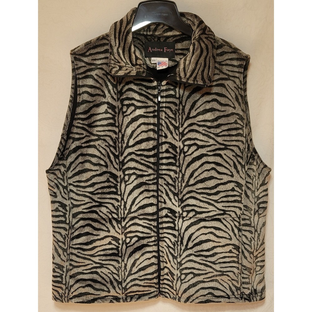 Andrea Faye Zebra Print Fleece Lined Jacket Vest XXL